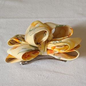 Vintage Yellow Floral Fabric Bow Hair Clip 90s
